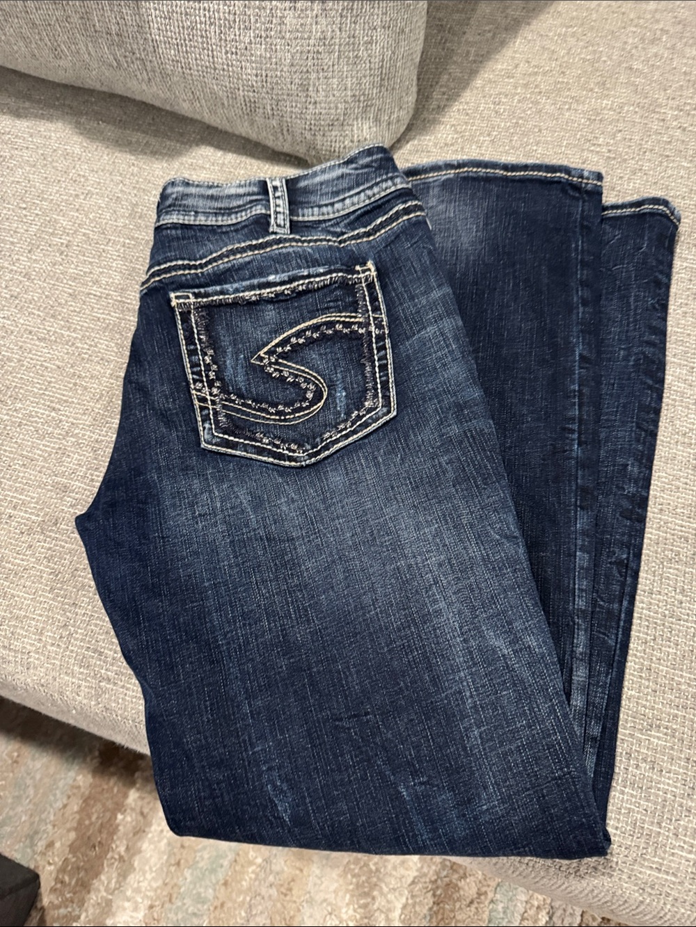 Silver Jeans Dark Blue Bootcut Jeans with Embroidered Pocket